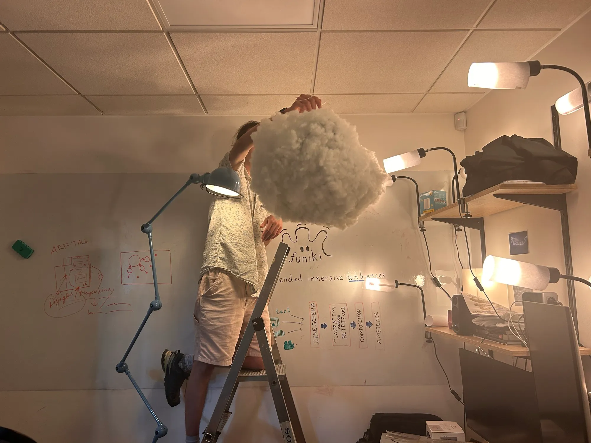 The cotton prototype hanging in the office.