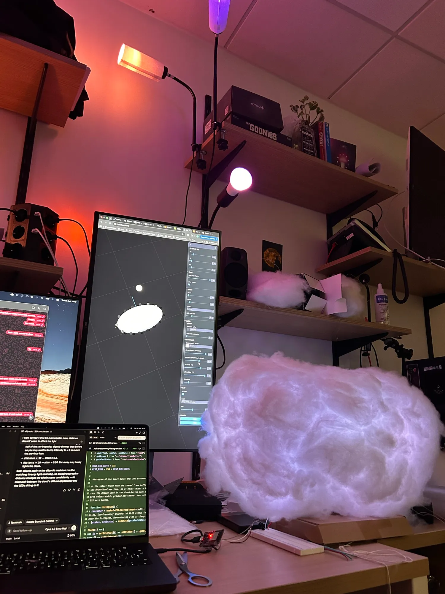The first mapped LEDs glowing through the prototype.