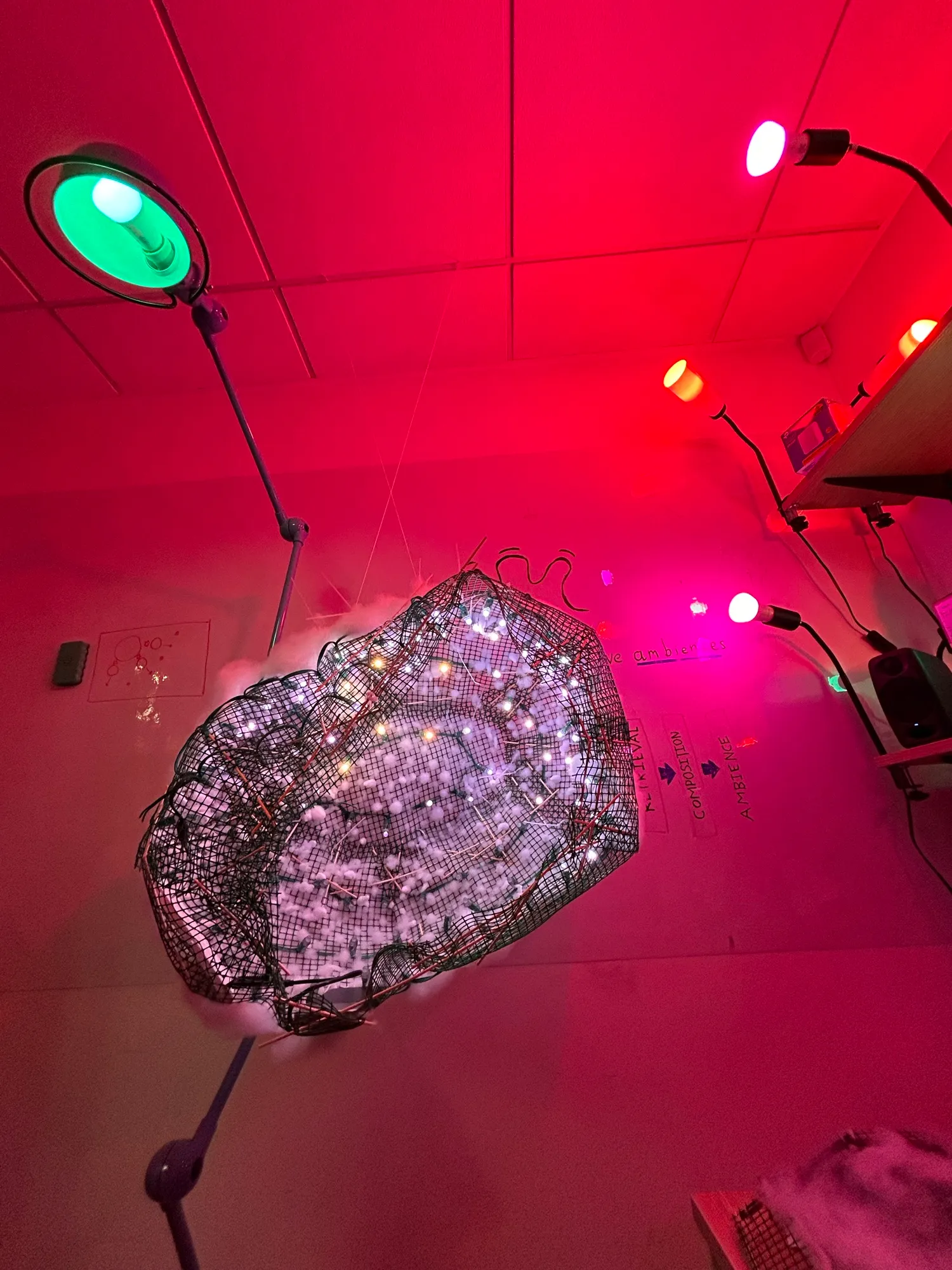 Another view inside the spheroid cloud, with its LEDs.